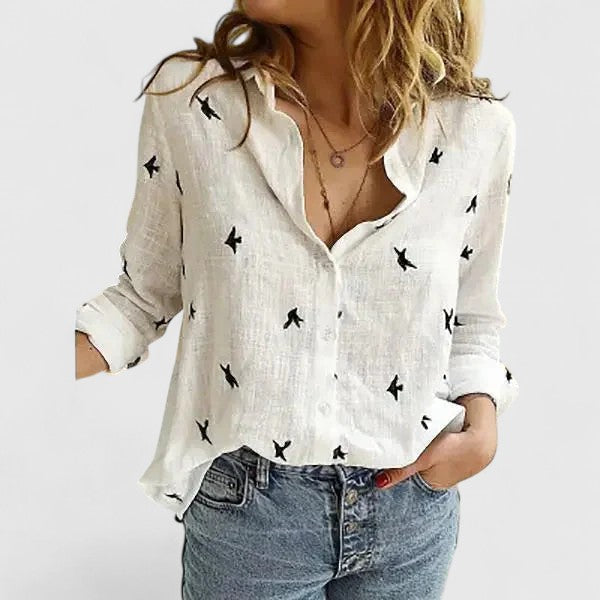 Floral Print V-Neck Long Sleeve Blouse