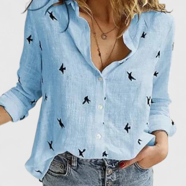Floral Print V-Neck Long Sleeve Blouse
