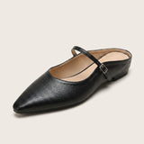 Women's Flat Leather-Look Closed-Toe Slip-On Mules
