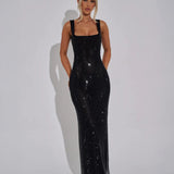 Alessia | Rhinestone Illusion Maxi Dress