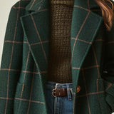 Plaid Longline Wool Blend Coat