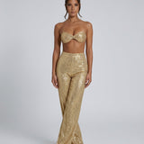 Women's High-Waist Sequin Wide-Leg Trousers
