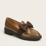 Women's Bow Detail Leather-Look Block Heel Loafers