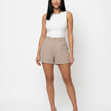 Women's High-Waist Wide-Leg Turn-Up Cotton Blend Shorts