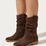 Women's Slouchy Suede-Look Western Ankle Boots