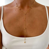 Women's Long Y-Shaped Stainless Steel Beaded Necklace