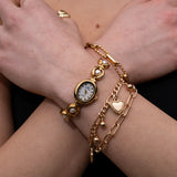 Women's Oval Dial Quartz Watch with Pearl Details