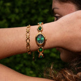 Women's Oval Dial Quartz Watch with Pearl Details