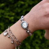 Women's Oval Dial Quartz Watch with Pearl Details