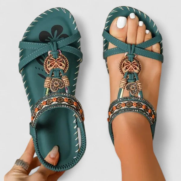 Bohemian Beaded T-Strap Sandals