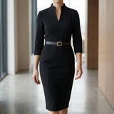 Valerique | Belted Midi Dress Structured Timeless Elegance
