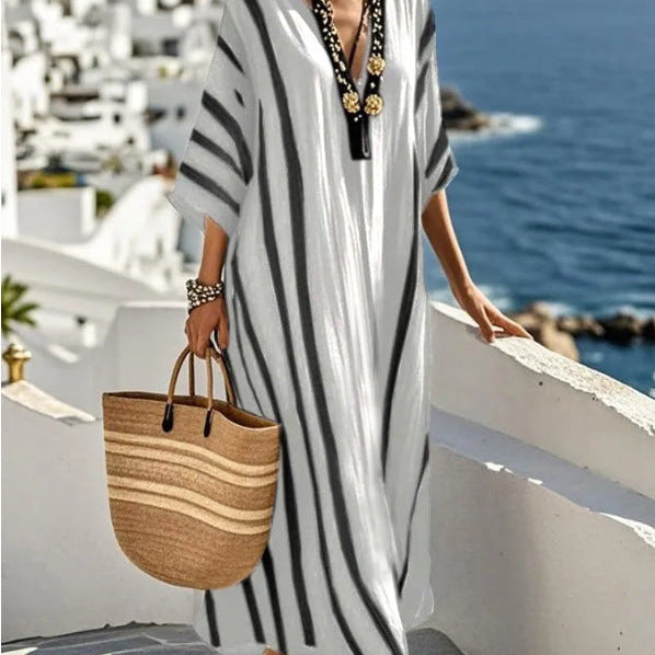 Striped V-Neck Maxi Dress