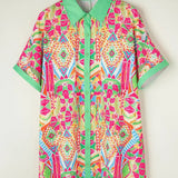 Printed Button Front Shirt Mini Dress