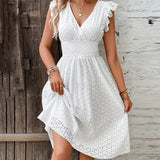 Embroidered V-Neck Midi Dress