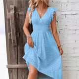Embroidered V-Neck Midi Dress