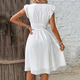 Embroidered V-Neck Midi Dress