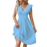 Embroidered V-Neck Midi Dress
