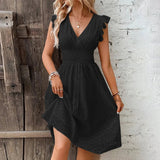 Embroidered V-Neck Midi Dress