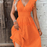 Embroidered V-Neck Midi Dress