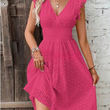 Embroidered V-Neck Midi Dress