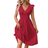 Embroidered V-Neck Midi Dress