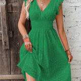 Embroidered V-Neck Midi Dress