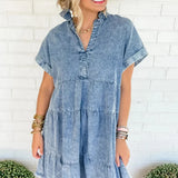 Button Front Tiered Denim Mini Dress