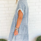 Button Front Tiered Denim Mini Dress