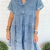Button Front Tiered Denim Mini Dress