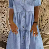 Button Front Denim Shirt Midi Dress