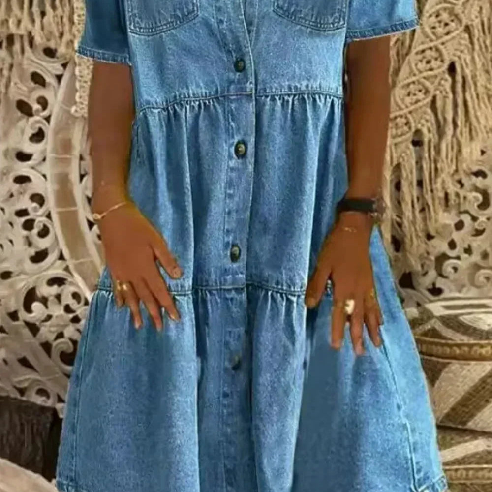 Button Front Denim Shirt Midi Dress