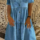 Button Front Denim Shirt Midi Dress