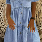 Button Front Denim Shirt Midi Dress