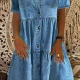 Button Front Denim Shirt Midi Dress