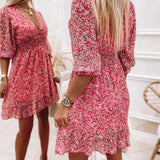 Floral V-Neck Ruffle Mini Dress