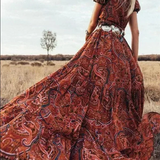Printed V-Neck High Slit Maxi Dress