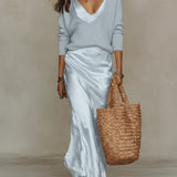 Satin V-Neck Maxi Dress