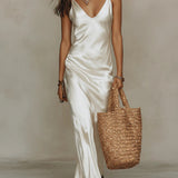 Satin V-Neck Maxi Dress