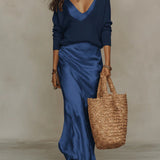 Satin V-Neck Maxi Dress