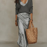 Satin V-Neck Maxi Dress