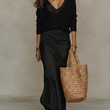 Satin V-Neck Maxi Dress