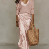 Satin V-Neck Maxi Dress