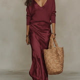 Satin V-Neck Maxi Dress