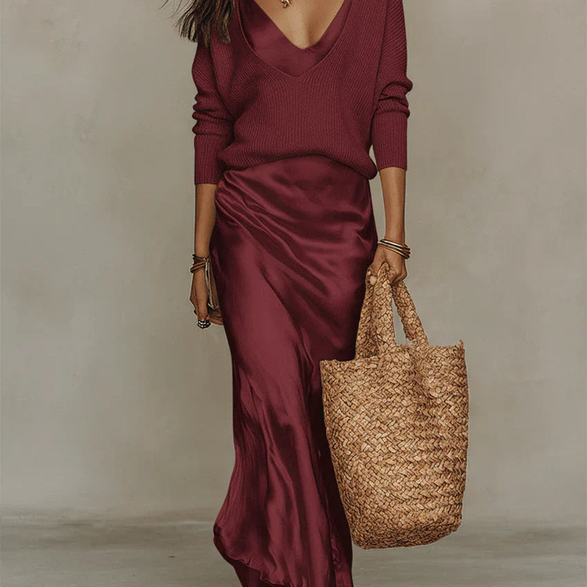Satin V-Neck Maxi Dress