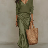 Satin V-Neck Maxi Dress