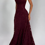 Strapless Lace Maxi Evening Dress