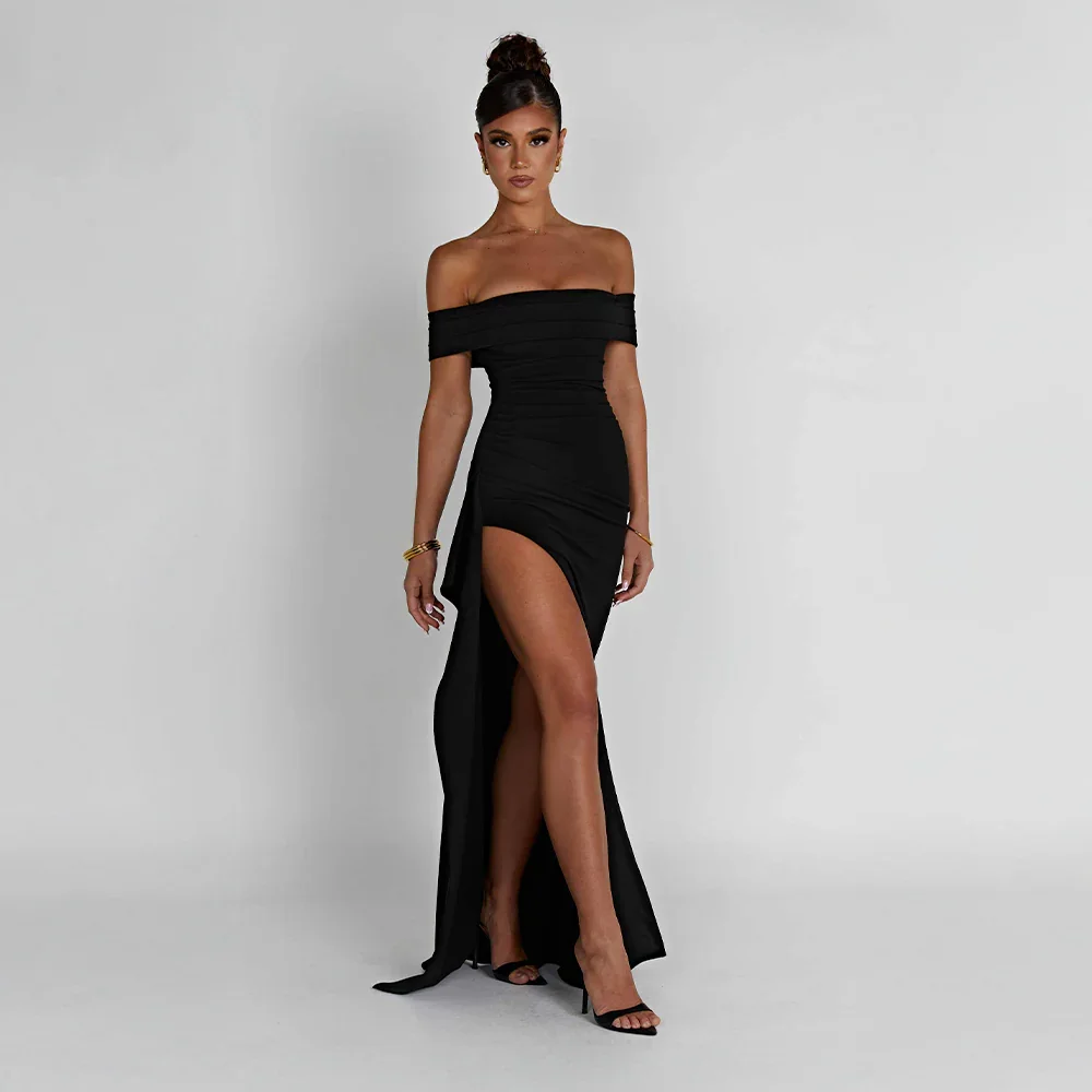 Off Shoulder Split Maxi Dress