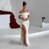 Off Shoulder Split Maxi Dress