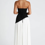 Strapless Colour Block High Slit Maxi Dress