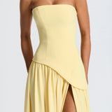 Strapless Colour Block High Slit Maxi Dress